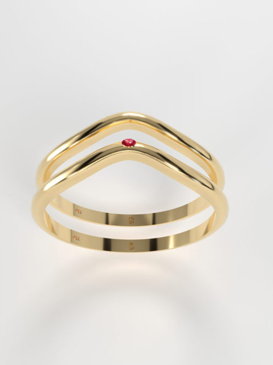 Two As One Gold Ring with Ruby